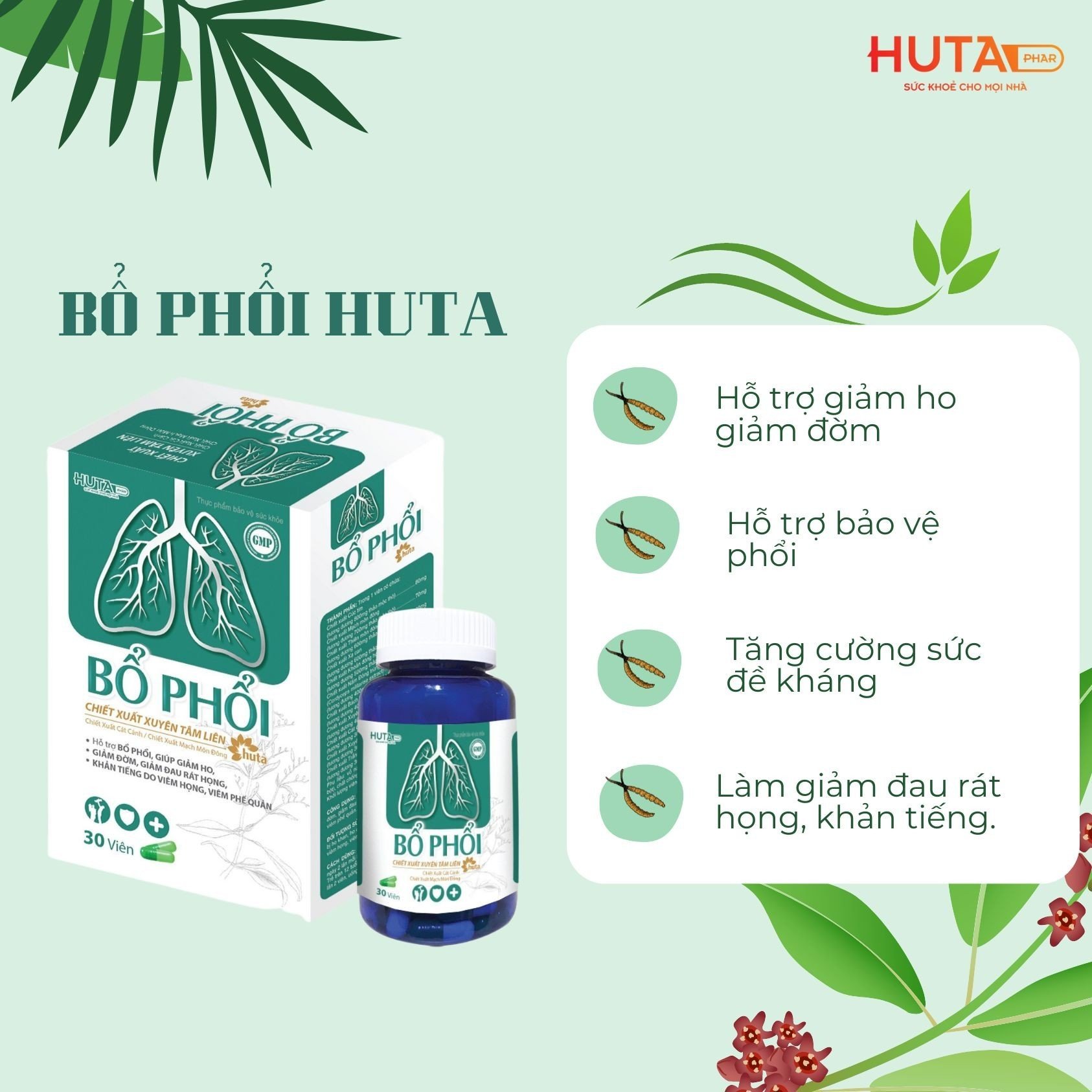 BỔ PHỔI -30 viên Hỗ trợ bổ phổi, giảm ho, giảm đờm