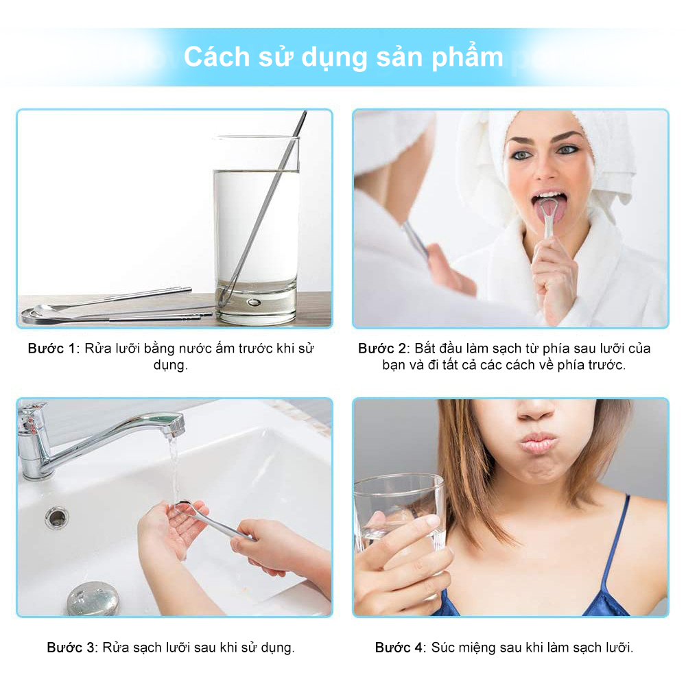 Bộ 3 cái Cạo lưỡi Dụng cụ vệ sinh lưỡi bằng Thép cao cấp Cây cạo lưỡi làm sạch loại bỏ hôi miệng