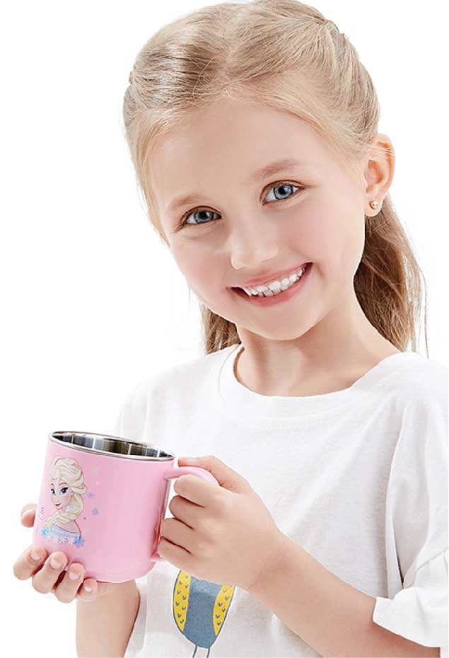 Ly cốc giữ nhiệt Disney in hình Elsa Anna Frozen P.1 màu hồng có nắp và quai cầm cho bé - 260ml