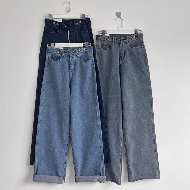 Quần jeans nút gài ống rộng có đủ 3 màu _Sẵn