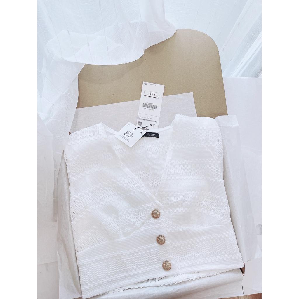 SET REN TRẮNG CỔ V MIX CHÂN VÁY