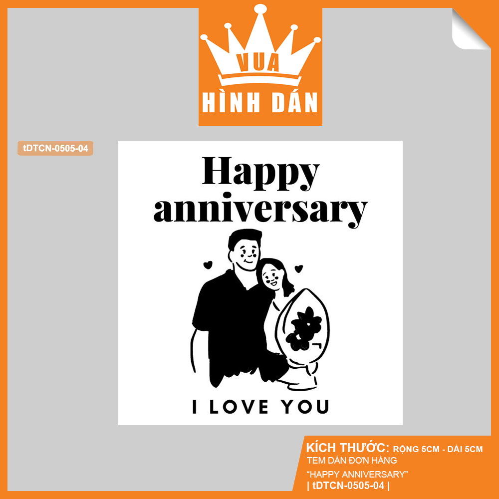 Set 50/100 sticker HAPPY LOVE ANNIVERSARY 5x5cm - tem dán, nhãn dán hộp, gói quà, túi hàng (1.049)