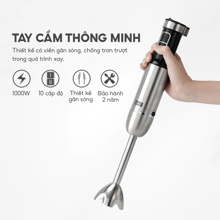 Máy xay sinh tố cầm tay đa năng Lebenlang LBL3638, công suất 1000W, lưỡi dao 2 cánh, bảo hành 2 năm – hàng chính hãng