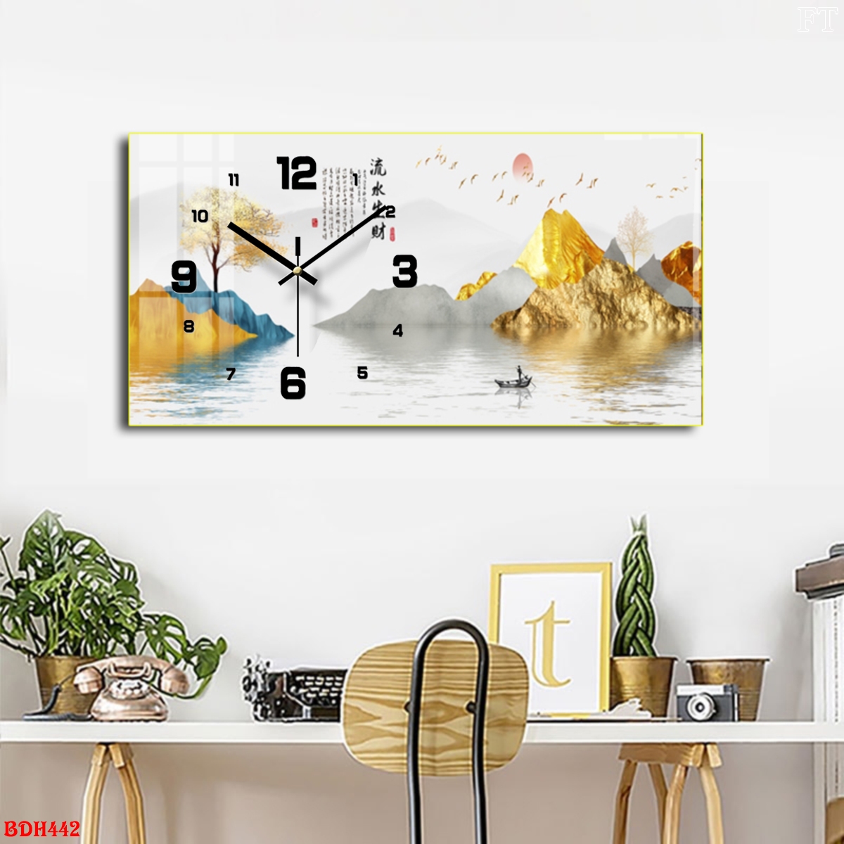 Tranh Tráng Gương Phong Cảnh Nghệ Thuật Gắn Kim Đồng Hồ Tuyệt Đẹp - Đồng Hồ Trang Trí Phòng Khách Cao Cấp