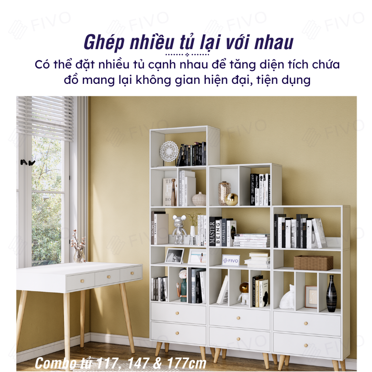 Giá Sách Đa Tầng Gỗ MDF FIVO FB61 (50 x 24 x 177cm) Dễ Dàng Lắp Ráp (Có Hộc Kéo)- Hàng Chính Hãng