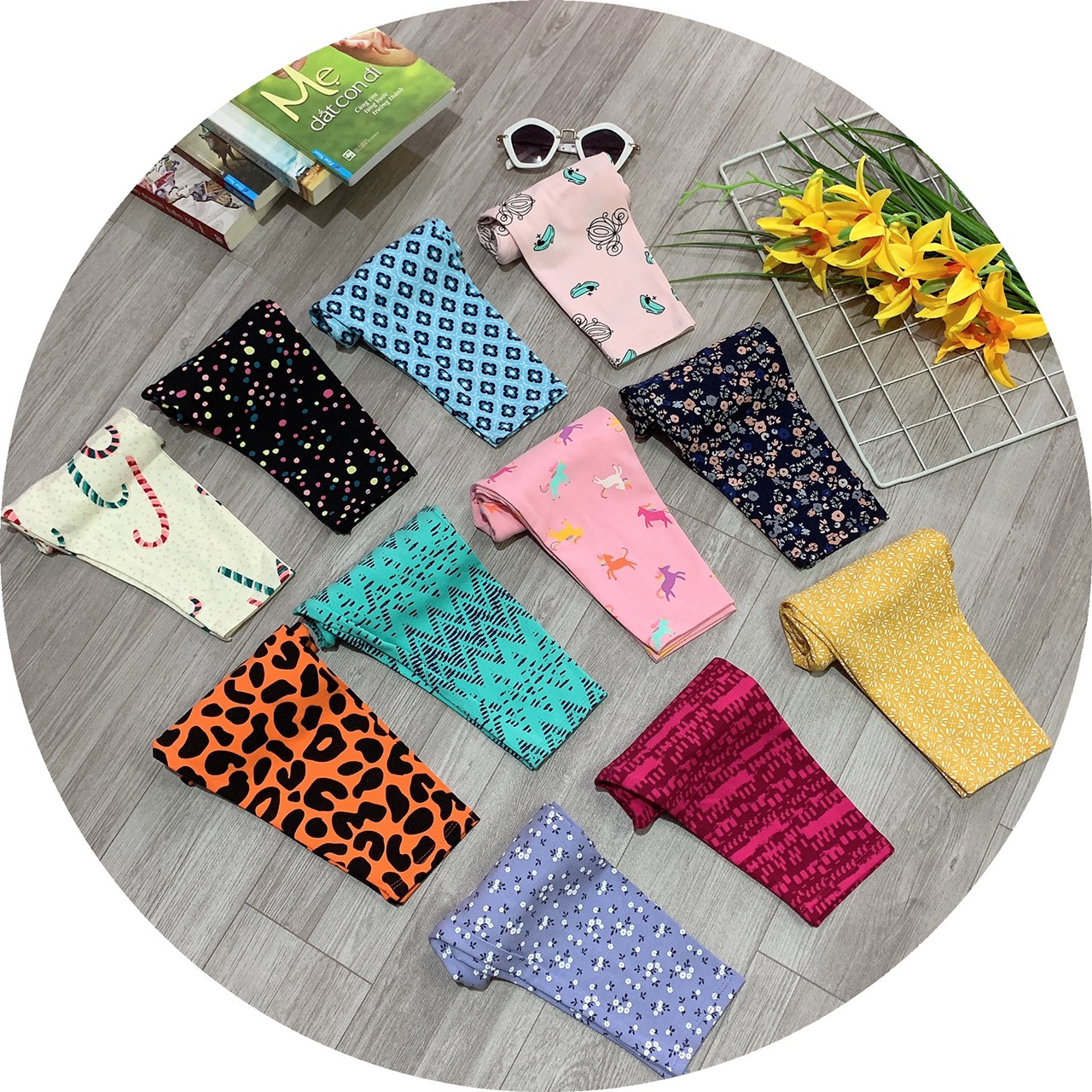 Set 5c quần legging dài bé gái cotton mềm co giãn 9-20kg