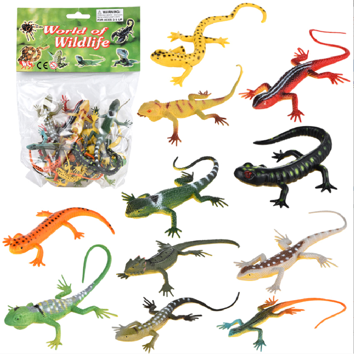 Bộ đồ chơi 12 thằn lằn, tắc kè giả Safari Animal World dài 14 cm mẫu 2 dùng để khám phá và chọc ghẹo bạn - New4all