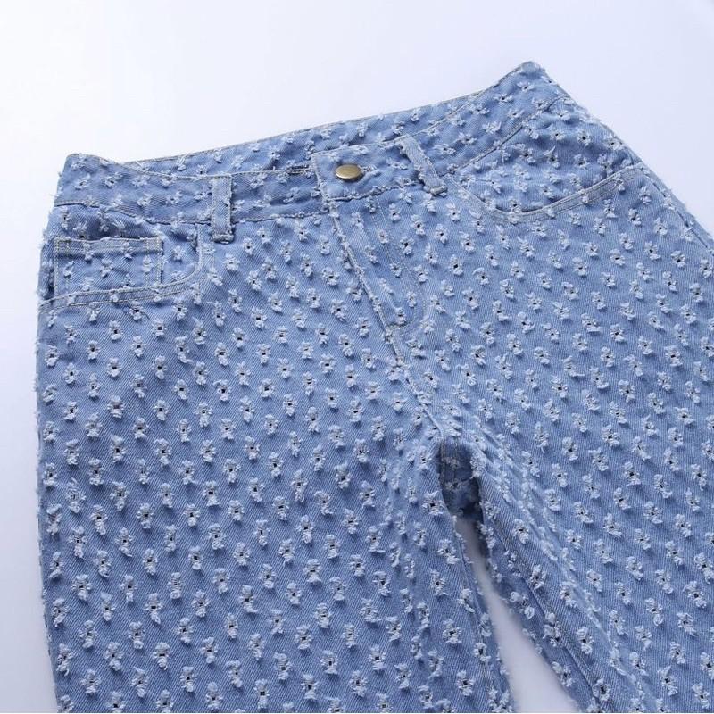 QUẦN JEANS XANH HỌA TIẾT MONOGRAM