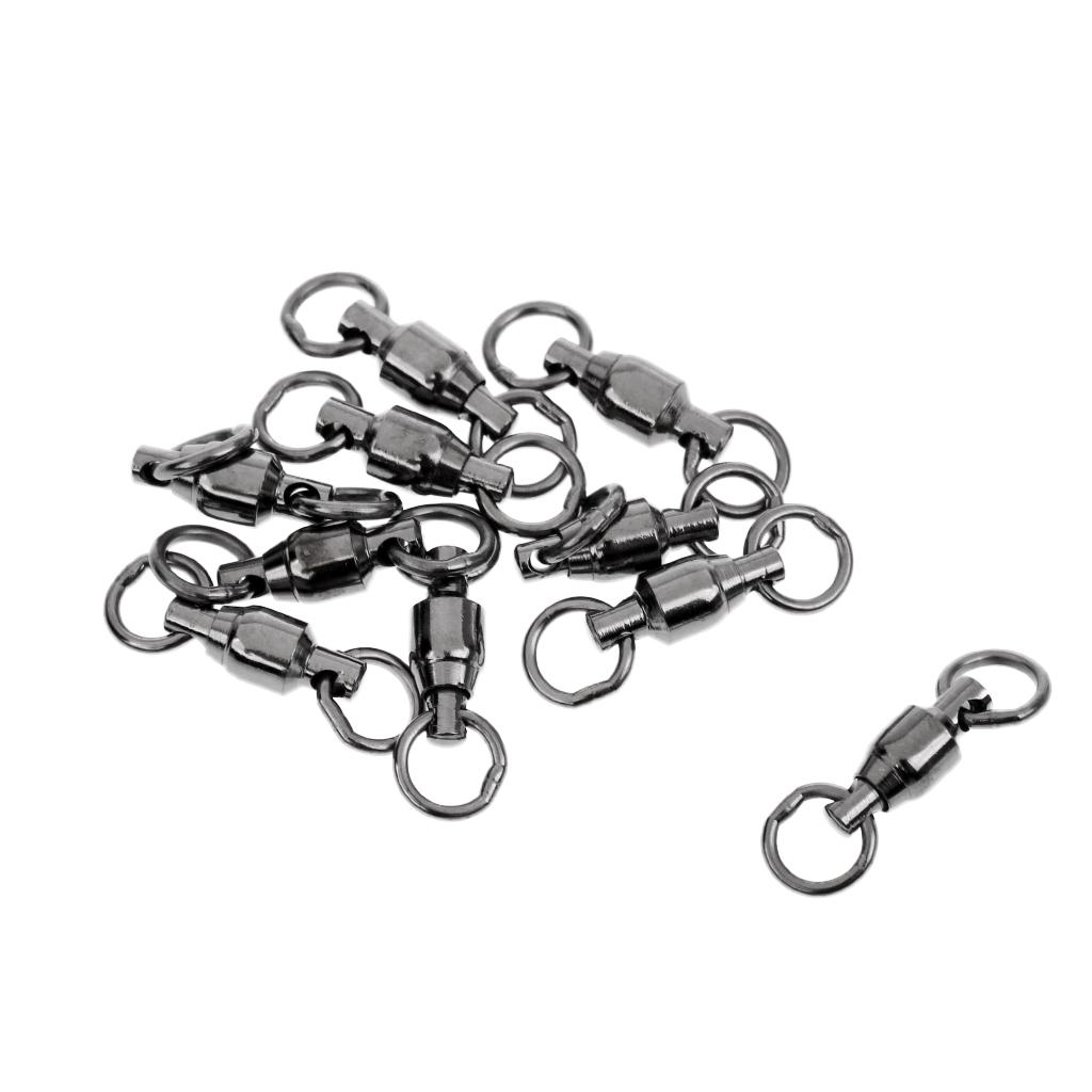 10pcs Heavy Duty Ball Bearing Swivel Solid Rings Fishing Swivels Black 4#