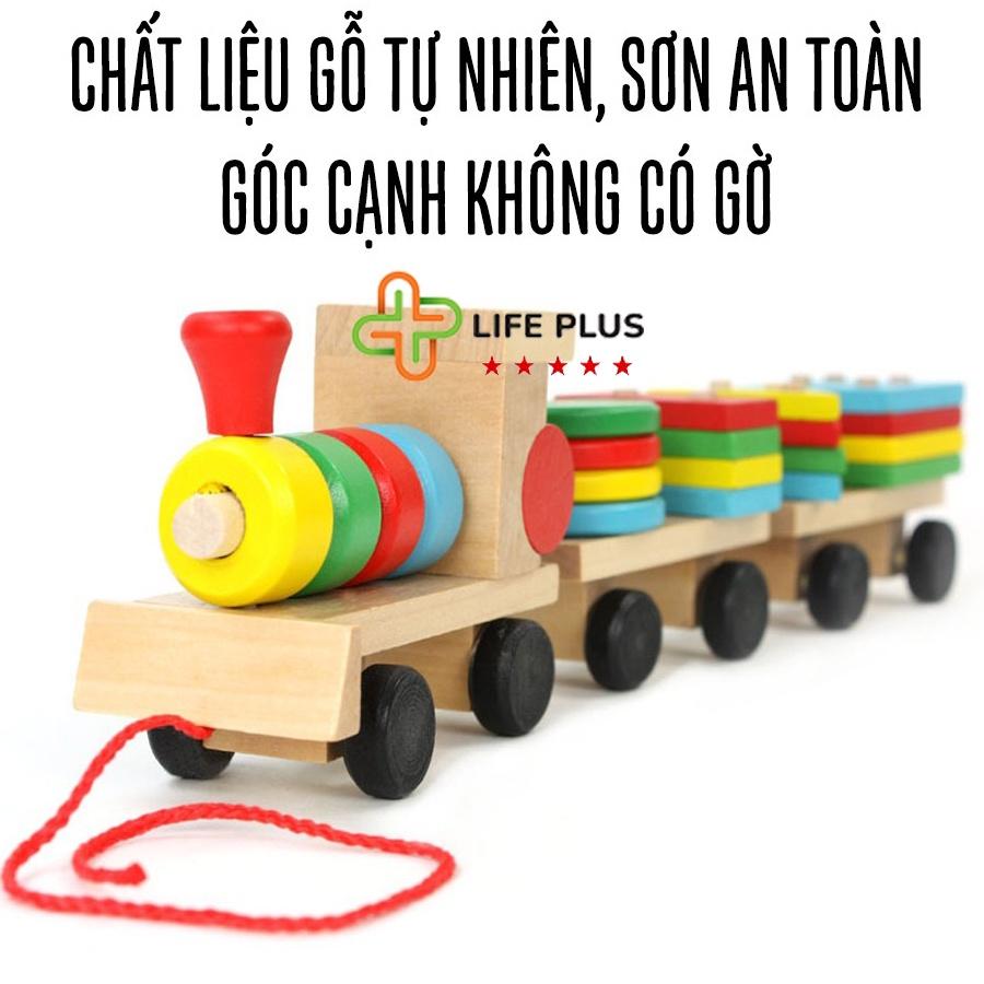 Đồ Chơi Đoàn Tàu Màu Sắc Thả Cọc Hình Khối, Xe Lửa Thả Cọc Hình Trụ Gỗ Giáo Dục Sớm Cho Bé