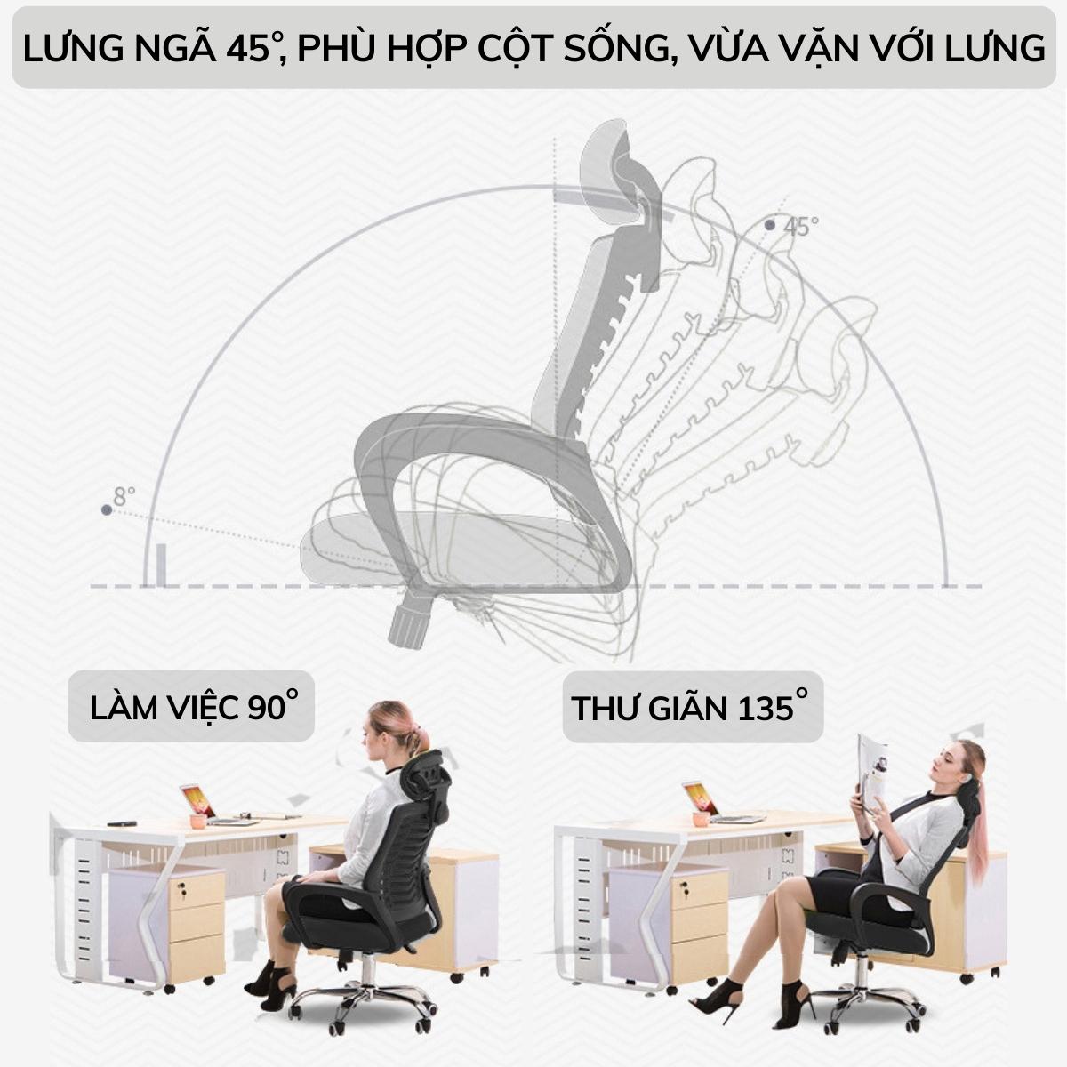 Ghế xoay văn phòng có tựa đầu TI-GX02 - Đã lắp sẵn thân ghế - Hàng chính hãng TIDO