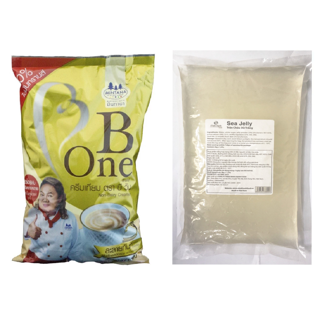 Combo Bộ Trà Sữa Huyền Thoại 1 Kg Bột Kem B-ONE Và 2 Kg Trân Châu 3Q Sea Jelly Trắng