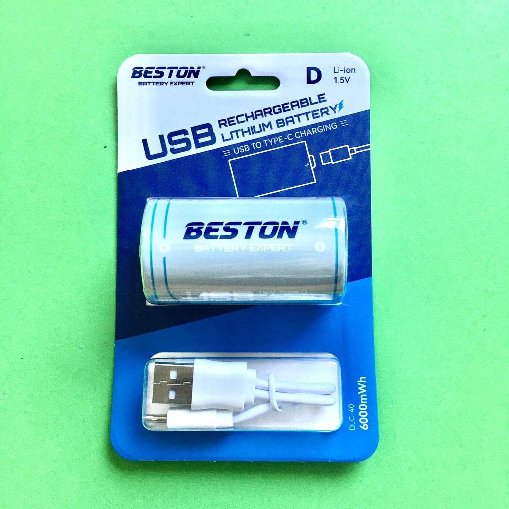 Pin đại sạc Beston chuẩn 1.5V 6000mWh - cổng sạc USB Type C - Pin cỡ D dùng cho đèn pin, bếp ga, thiết bị công nghiệp