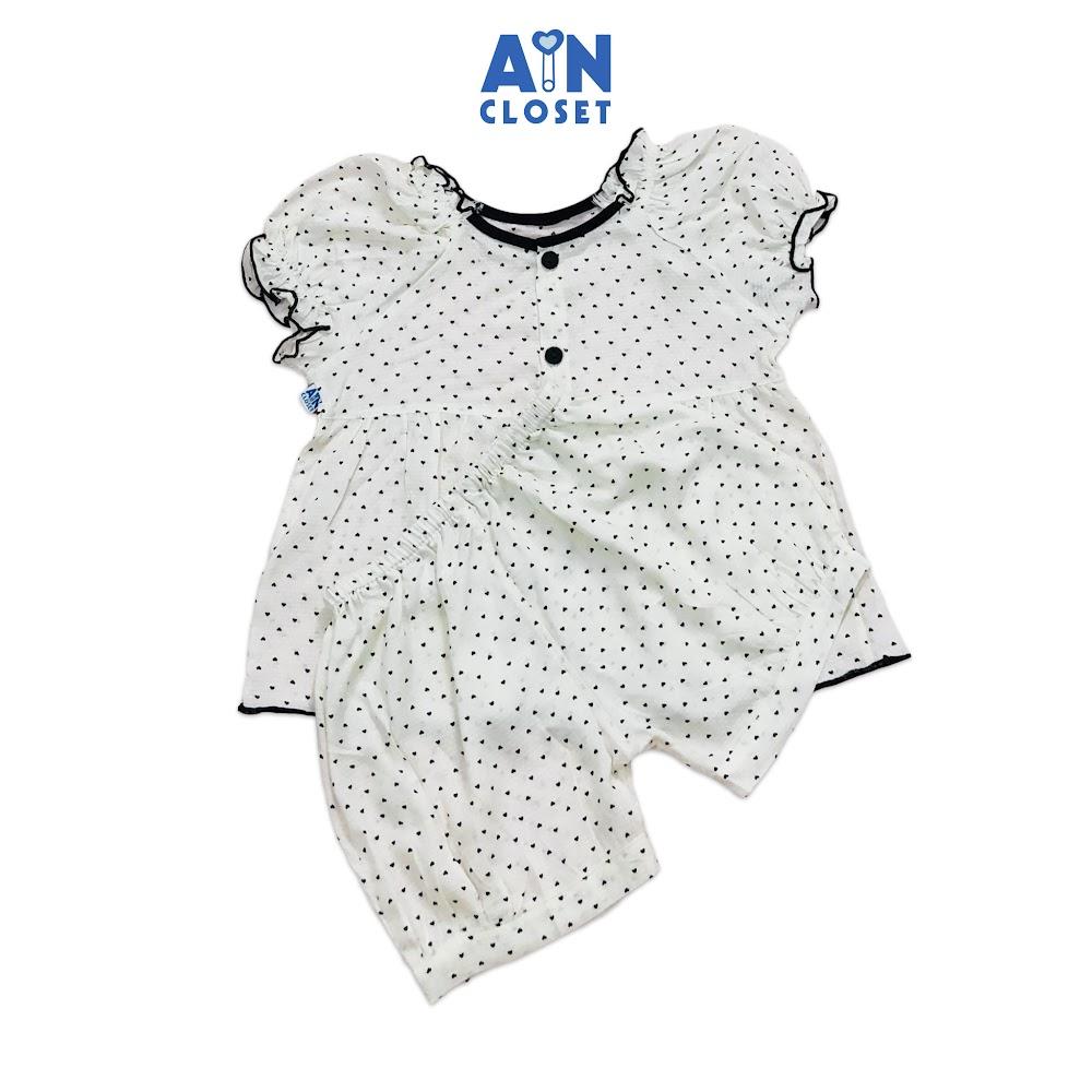 Bộ quần áo ngắn bé gái họa tiết Tim nhí đen 2 tầng cotton - AICDBGSKYG1D - AIN Closet