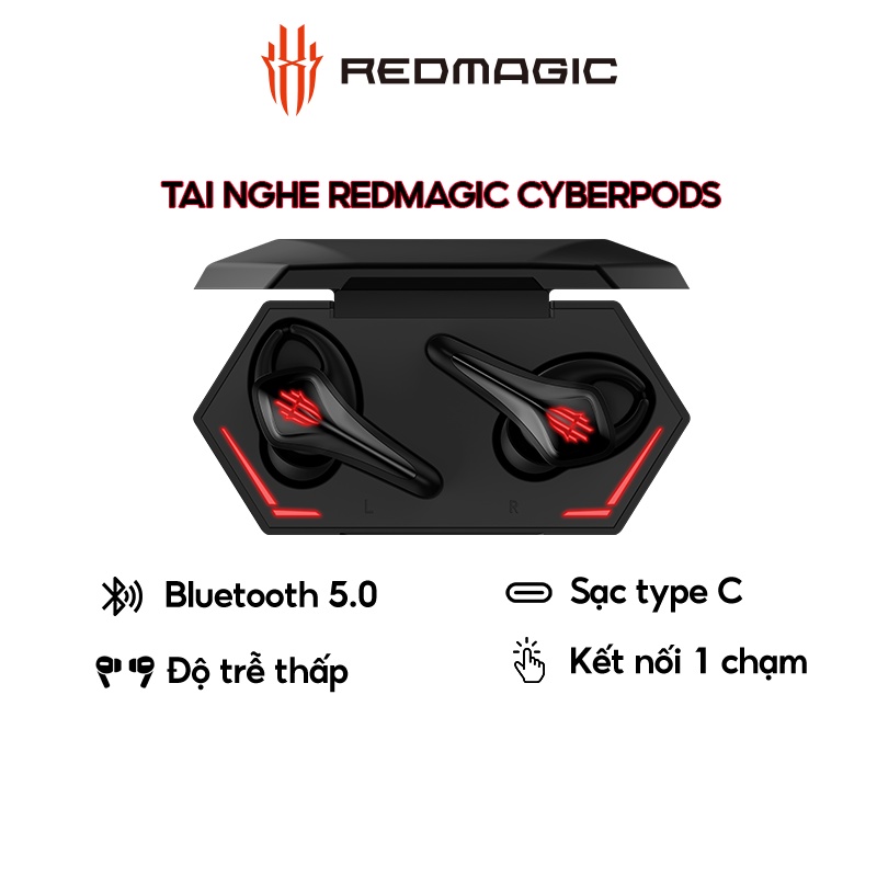 Tai Nghe Bluetooth True Wireless Nubia RedMagic Cyberpods | Bluetooth 5.0 | TWS Gaming | Độ Trễ Siêu Thấp 39ms | Sạc USB Type C - BH 6 Tháng - Hàng Chính Hãng