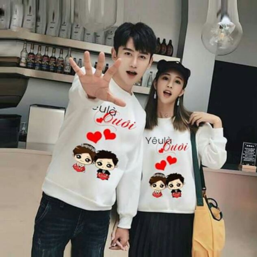 Áo Đôi Đẹp Sweater Nam Nữ MM 08, Áo Đôi Với Người Yêu In Yêu Là Cưới, Vải Nỉ Bông In Hình Dễ Thương