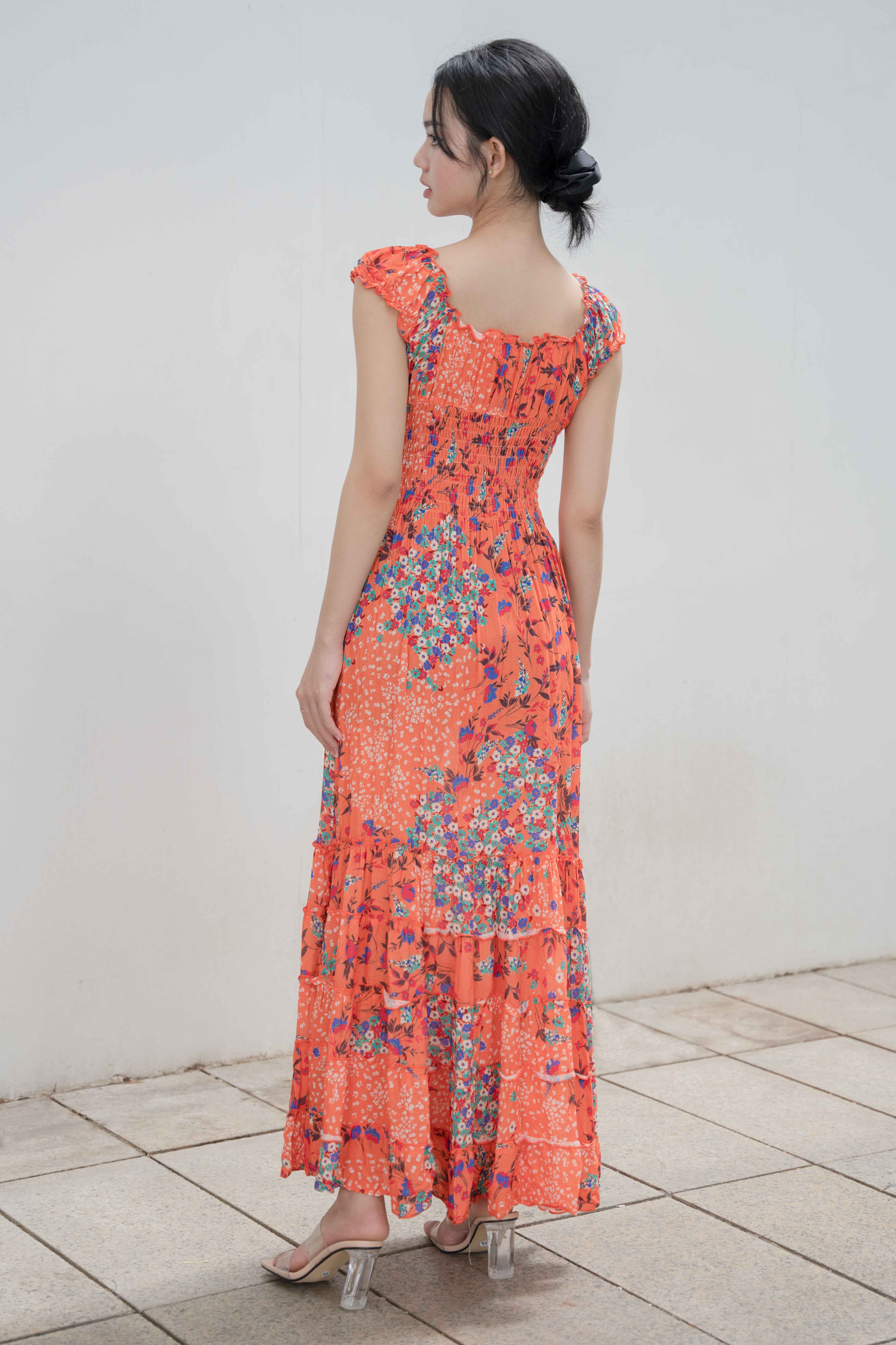Maxi Hoa Cổ V Cotton Cao Cấp Luna Llena