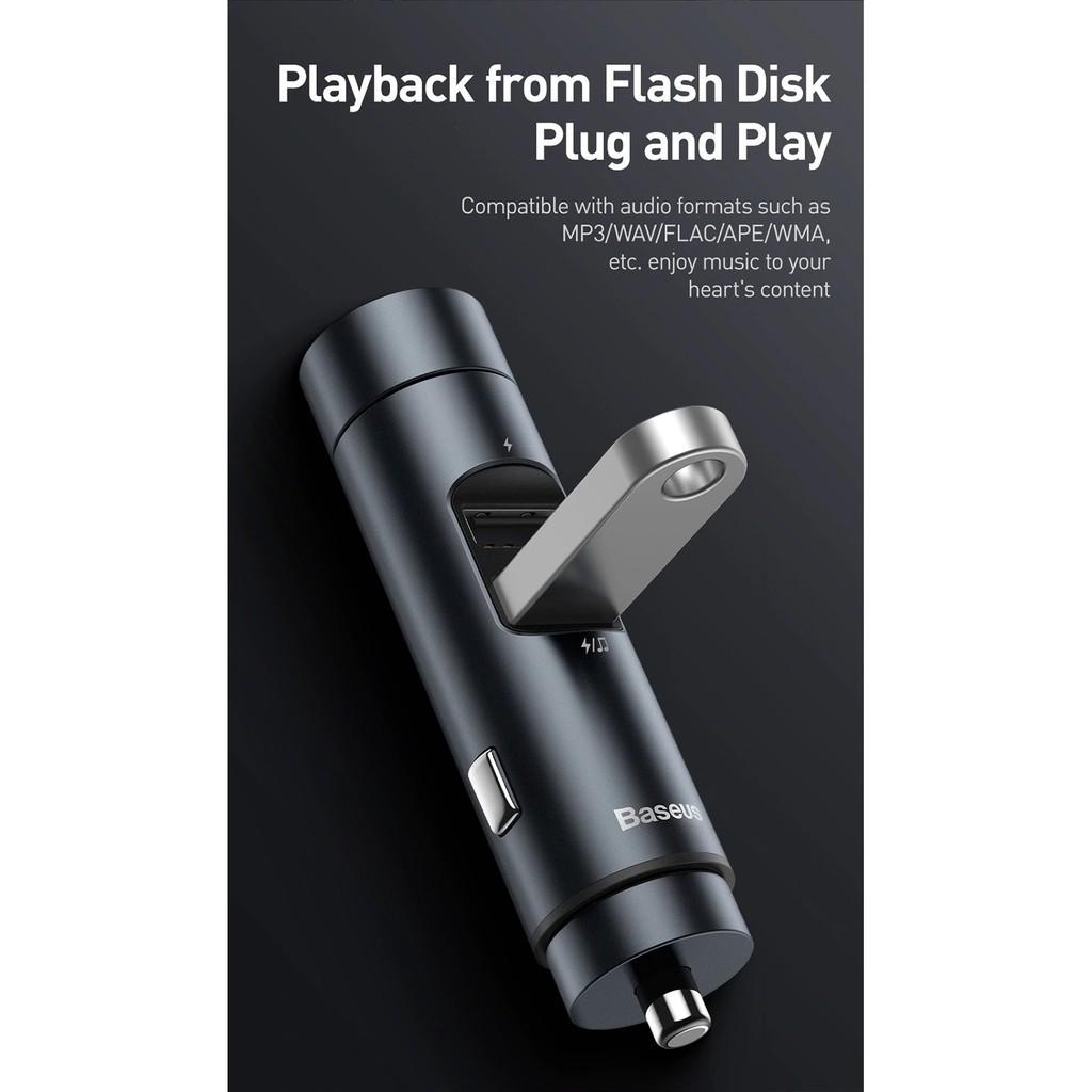 Tẩu sạc nhanh 3.1A kèm chức năng phát MP3 tích hợp khe cắm usb chơi nhạc cho xe hơi - Baseus BS-01 -Hàng Chính Hãng