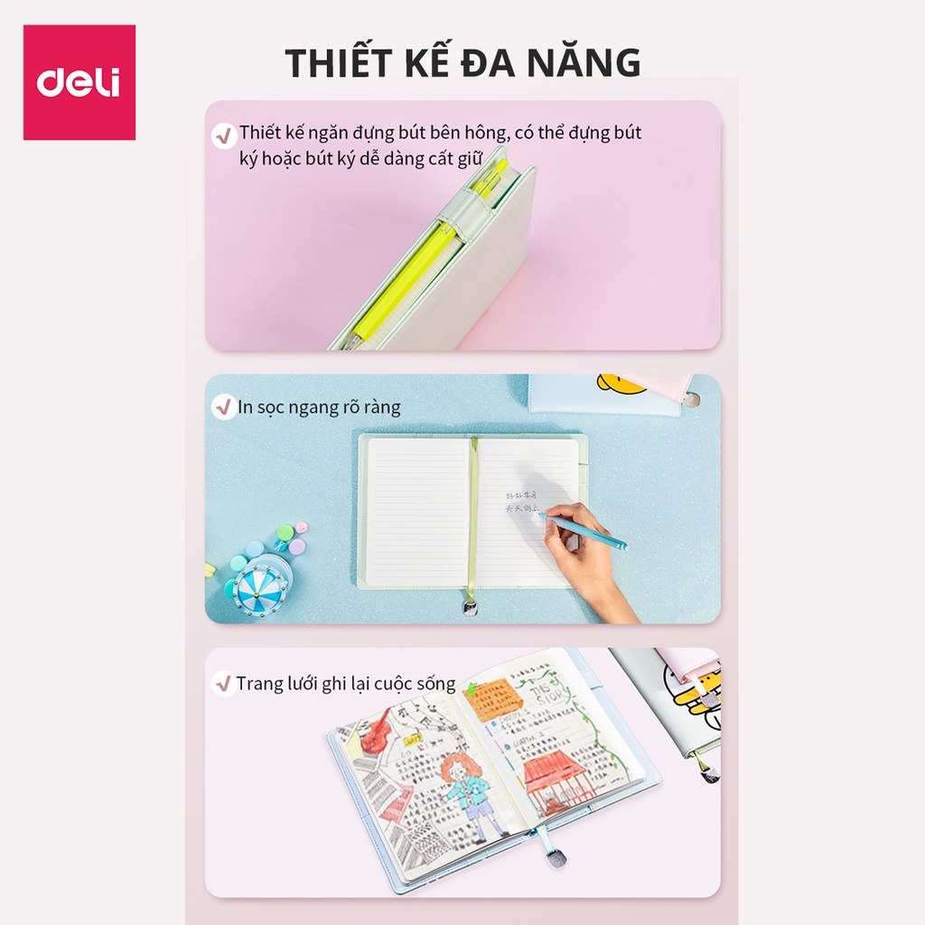 Sổ Tay Ghi Chép Bìa Da Pu Cao Cấp Deli X Kakao Friends 112 Trang -Khổ 140X193Mm-22252