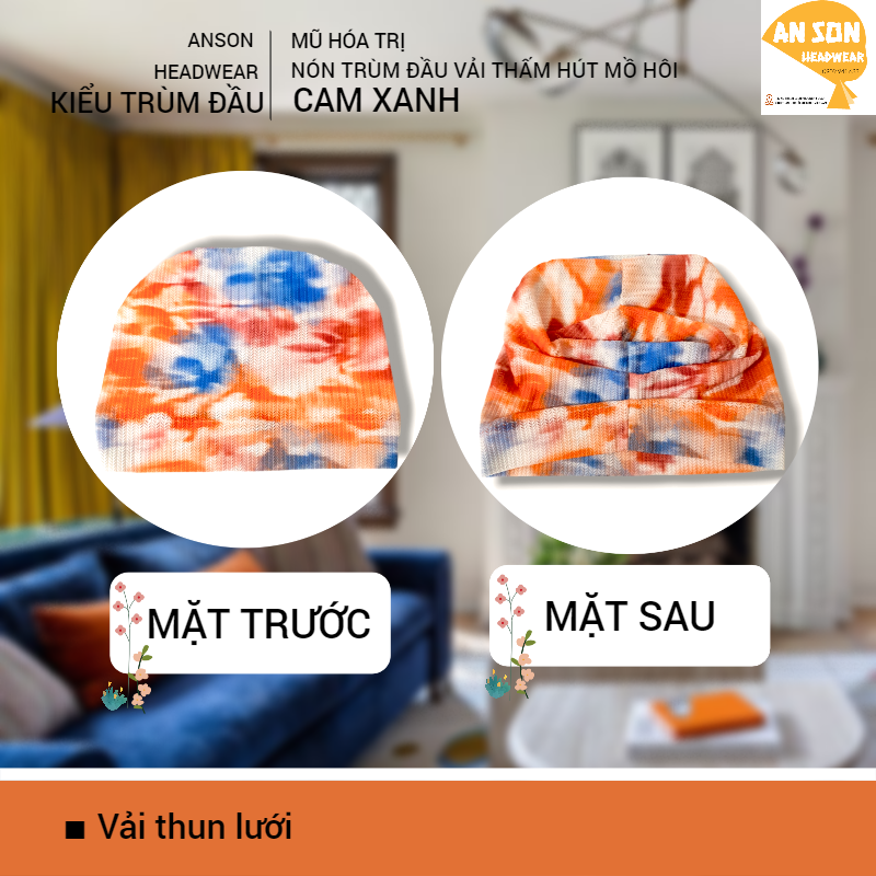 [KIỂU TRÙM ĐẦU] Nón vải trùm đầu, mũ vải đội đầu, mũ mềm mỏng mát, thấm hút mồ hôi, bệnh nhân ung thư, chemo hat, cancer hat [ĐEN HOA