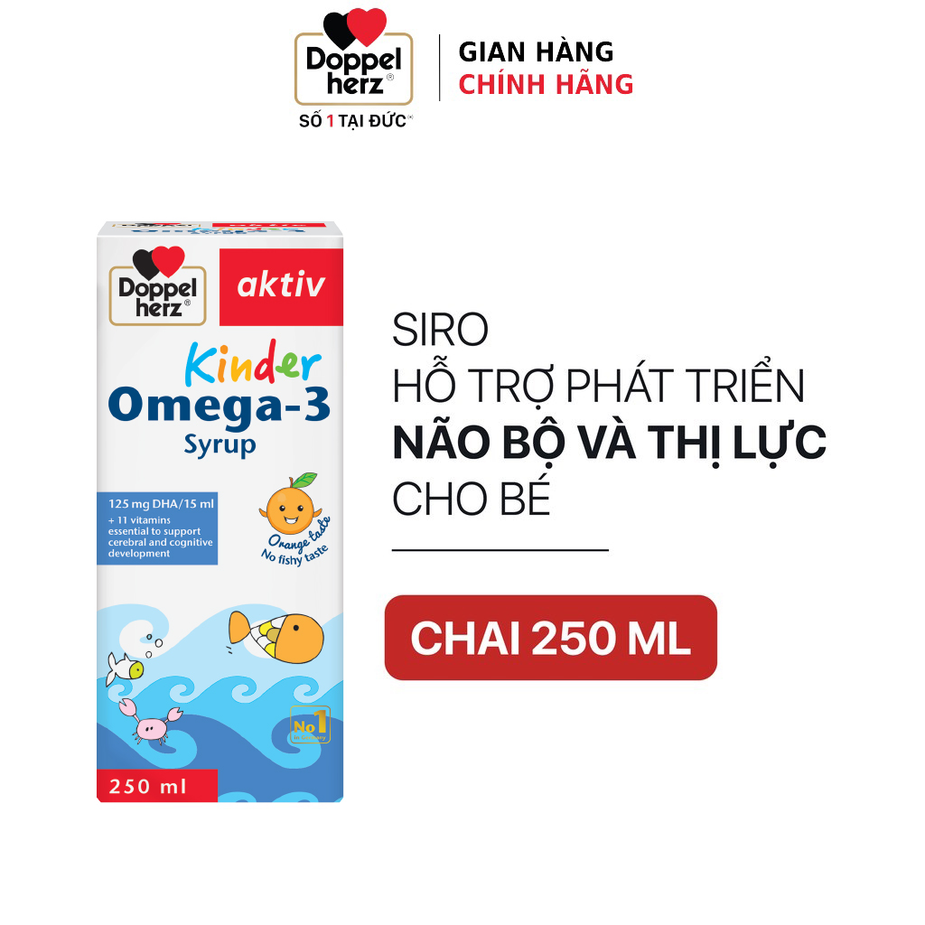 Siro hỗ trợ phát triển não bộ và thị lực cho bé Doppelherz Aktiv Kinder Omega-3 Syrup