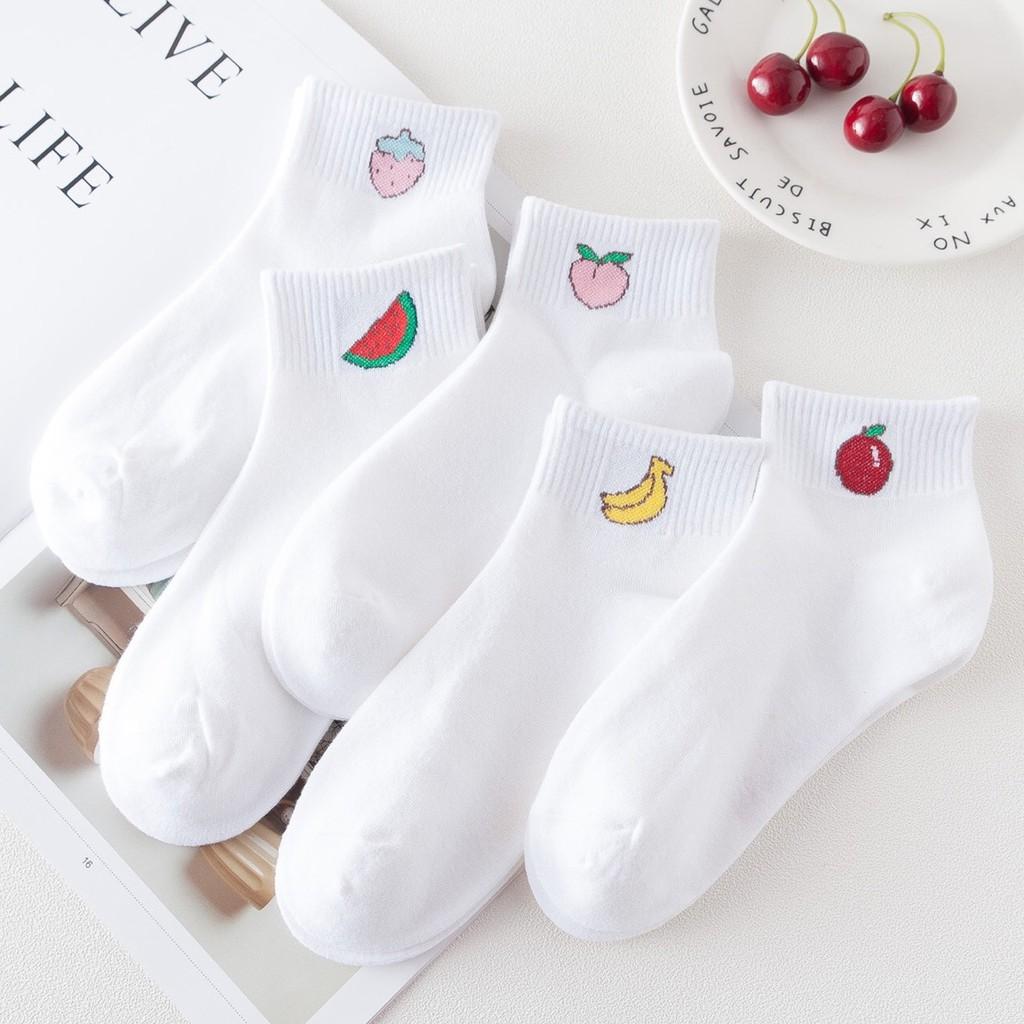 Combo 5 đôi tất trắng Xuất Nhật mix hình hoa quả - DMA store