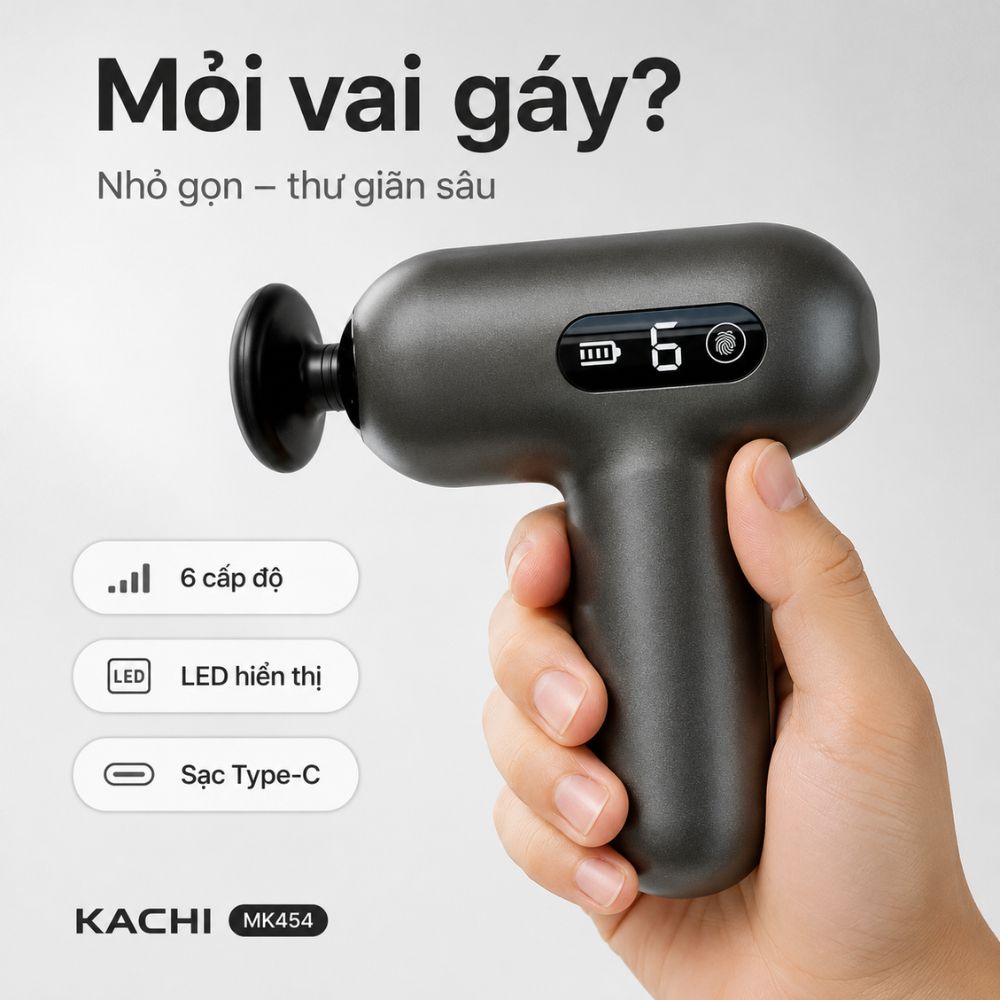 Súng Massage Cầm Tay Kachi MK454 – Giải Pháp Thư Giãn Cơ Chuyên Sâu & Thông Minh - hàng chính hãng