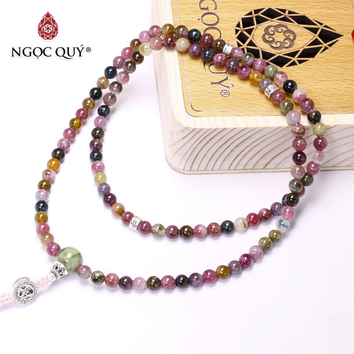 Chuỗi 108 hạt tourmaline đa sắc - Ngọc Quý Gemstones
