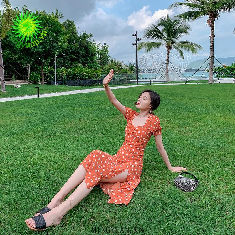 Đầm Hoa Tay Ngắn Xinh Xắn Dành Cho Nữ