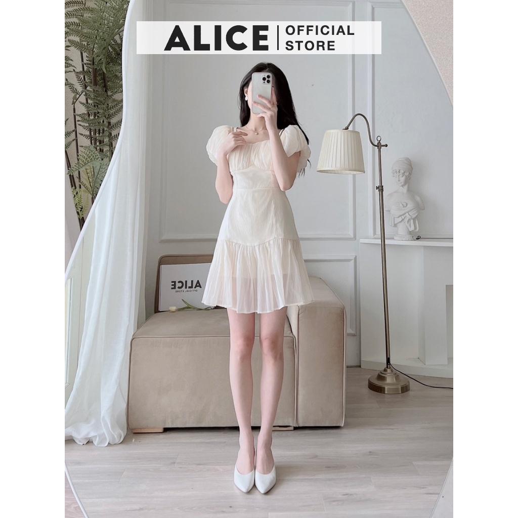 Váy Tiểu Thư Trễ Ngực Tay Bồng ALICE Thiết Kế 2 Dây Phối Nhún Ngực Sang Chảnh, Kiểu Dáng Xòe Nhẹ Đứng Form V788