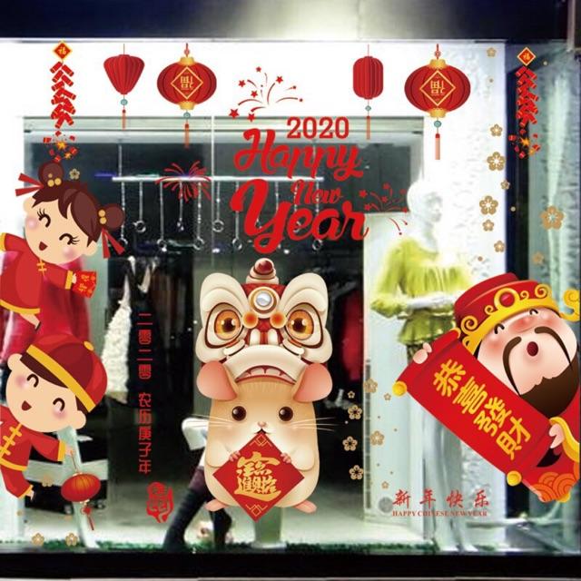 Combo decal dán Tết - Chuột 2020 phối Thần tài lớn