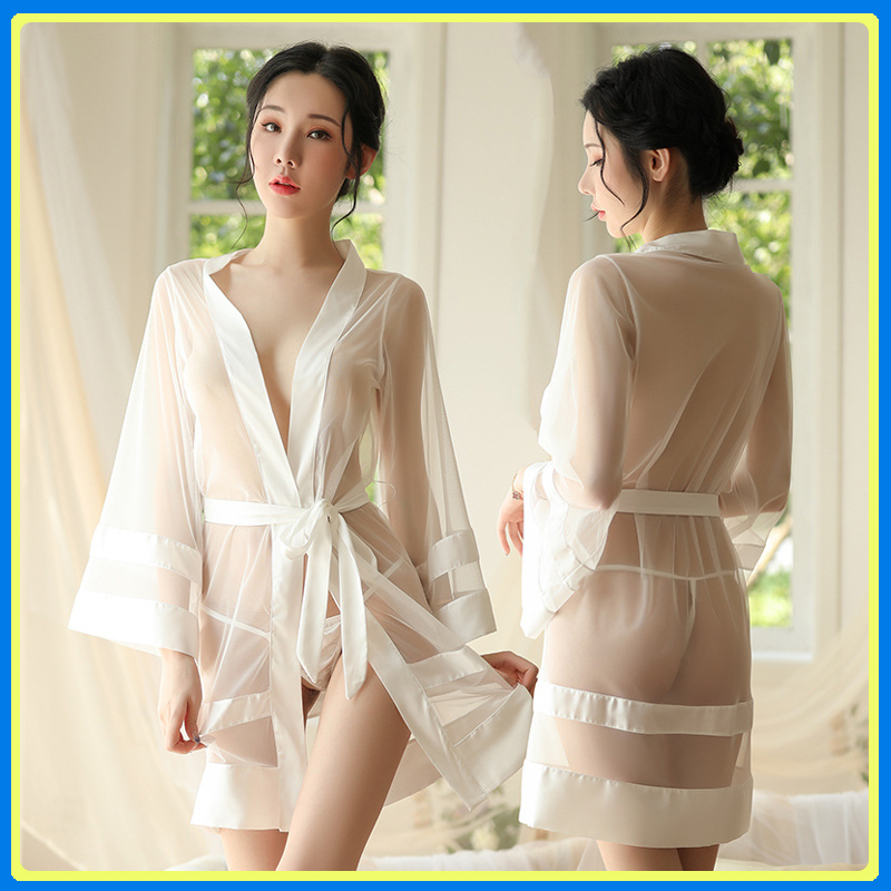 Áo choàng viền lụa xuyên thấu sexy Q16 - Áo choàng ngủ nữ quyến rũ - Váy ngủ áo choàng nữ gợi cảm