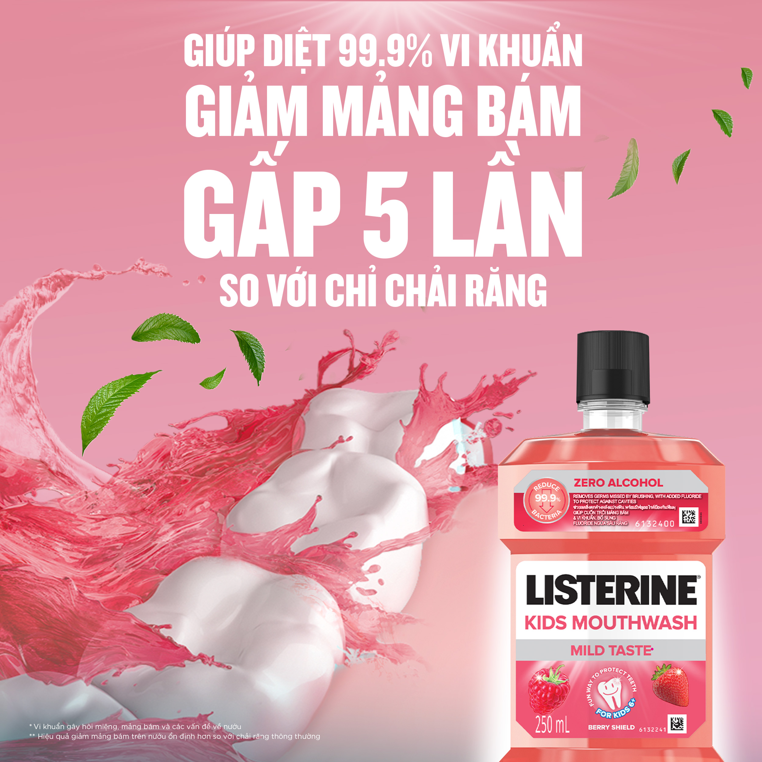 Bộ 2 Nước Súc Miệng Listerine Kids Mouthwash with berry shield Dành Riêng Cho Trẻ Trên 6 Tuổi 250ml/chai