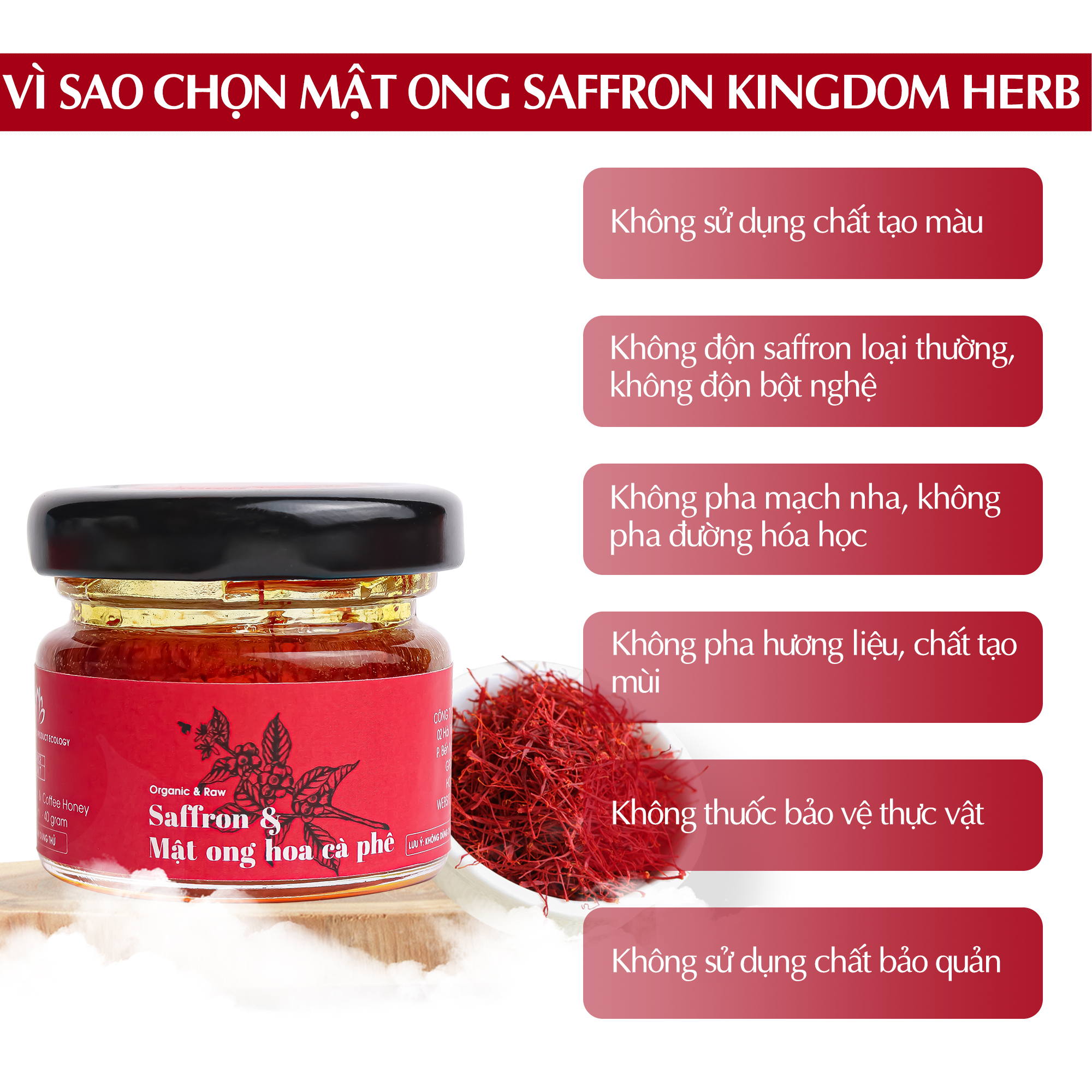 Saffron mật ong Kingdom Herb thượng hạng chính hãng 100% hộp 40g (tặng que lấy mật)