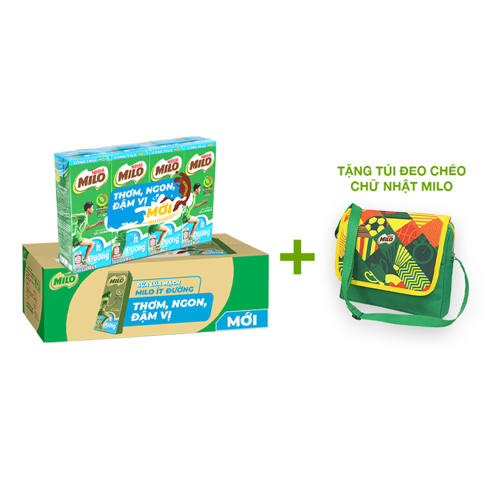 Sữa lúa mạch Nestlé MILO ít đường thùng 48 hộp x 180ml