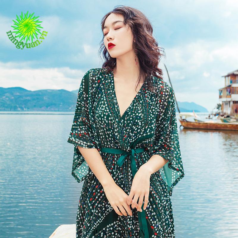 Bộ Áo Liền Quần Cổ V In Hoa Xinh Xắn Cho Nữ