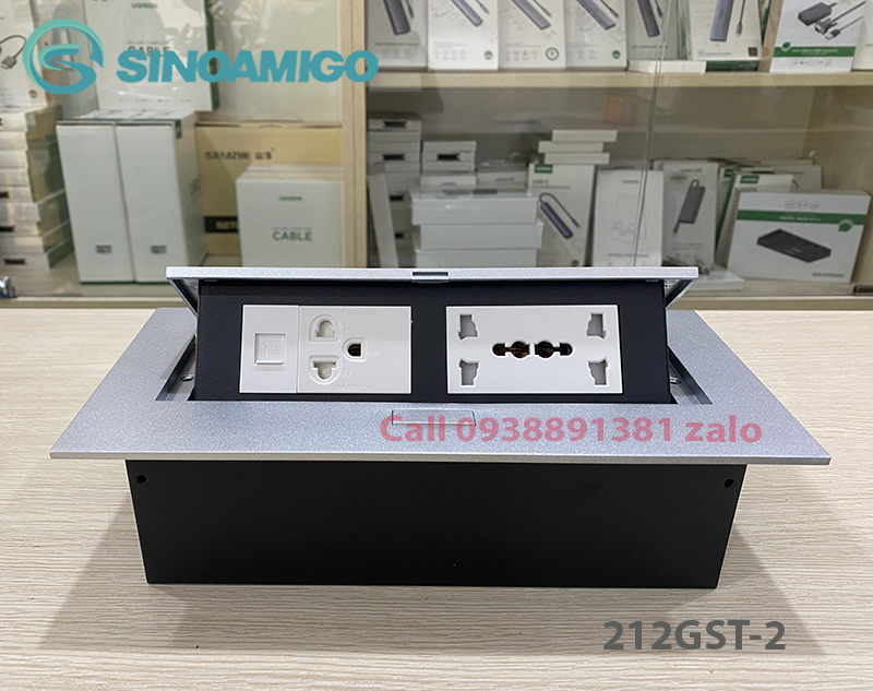 Ổ cắm âm bàn Sinoamigo Tích hợp 3 ổ điện 3 chấu, 1 ổ mạng Lan, Phù hợp lắp âm bàn làm việc, bàn văn phòng, phòng họp - Hàng chính hãng