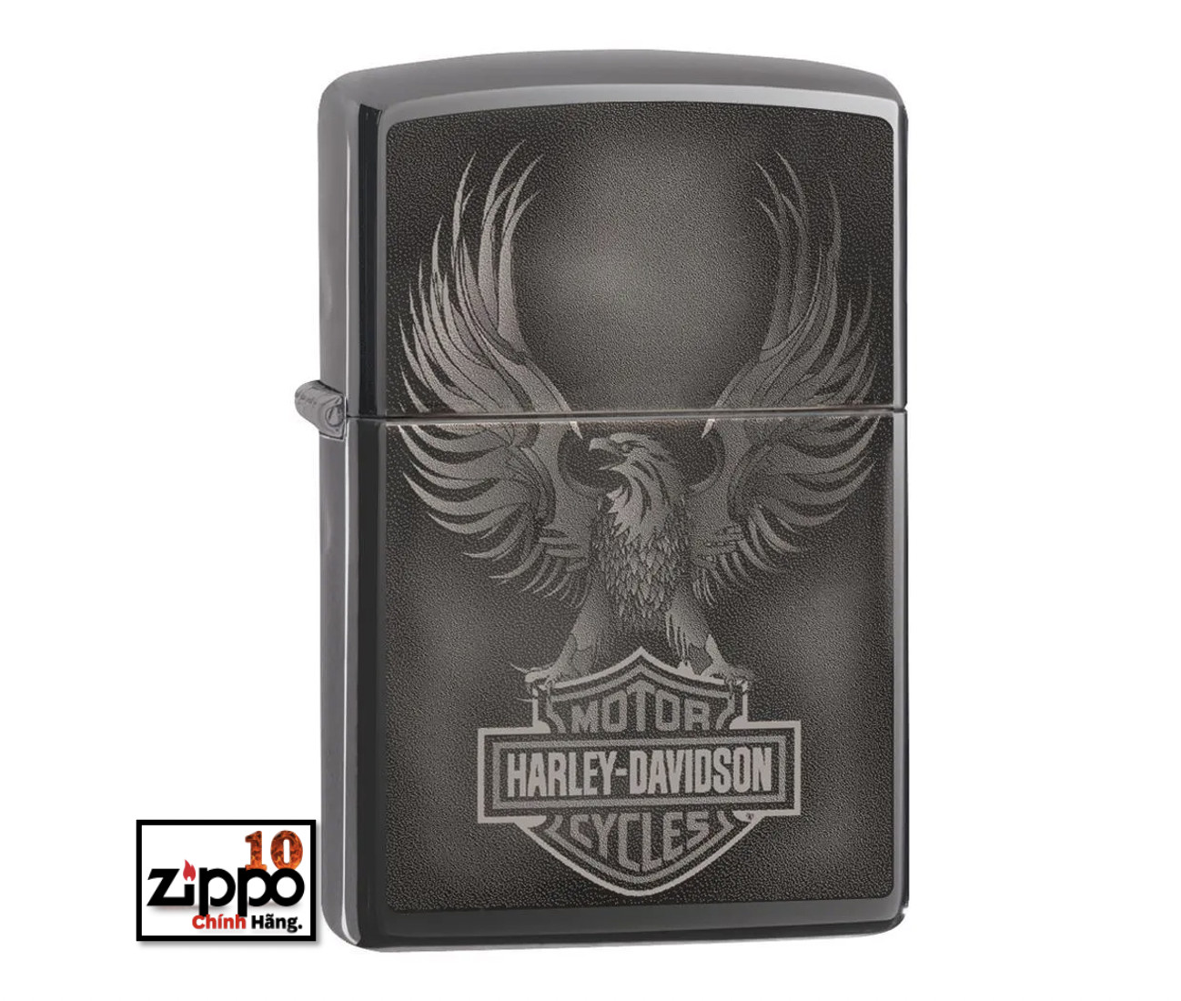 Bật lửa Zippo 49044 Harley-Davidson Bar &amp; Shield Logo Black Ice - Chính hãng 100%