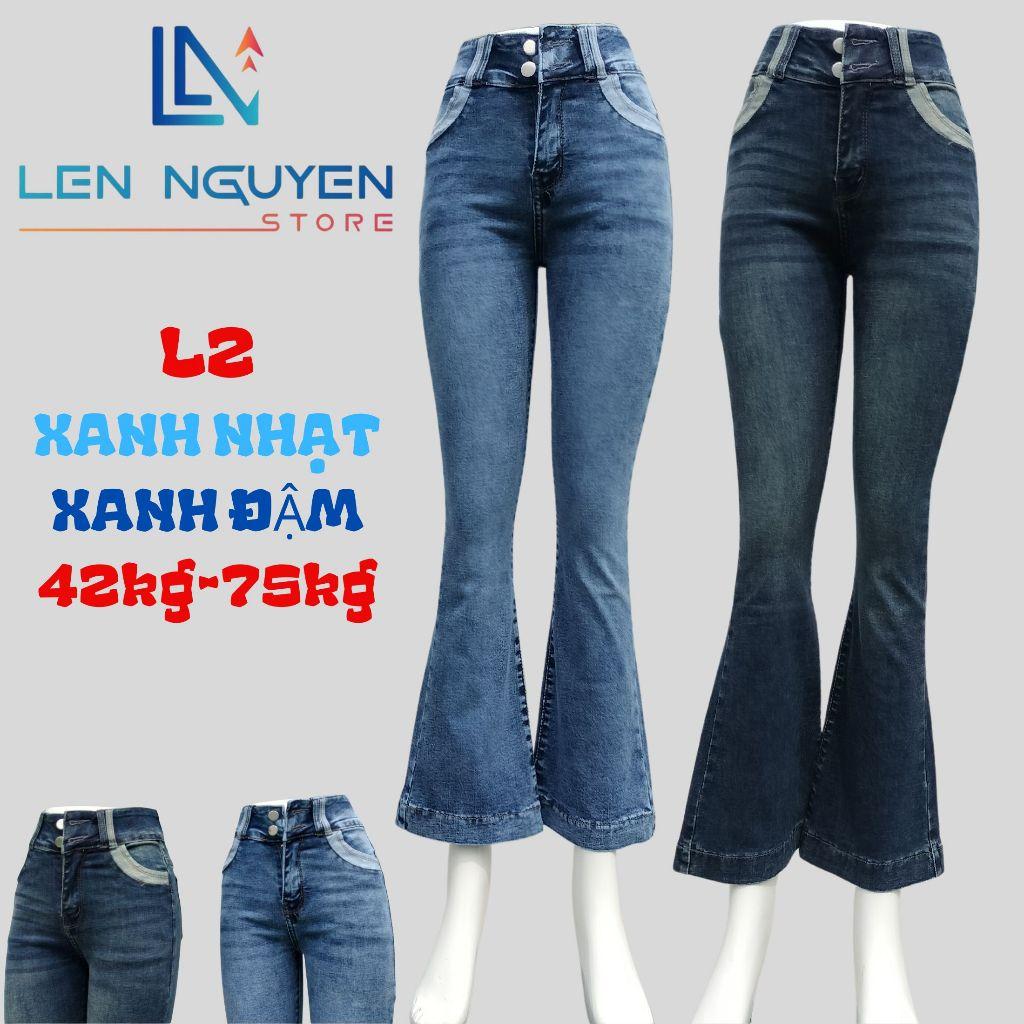 L2_Quần jean nữ, loe, lưng cao, quần bò nữ dáng ôm, quần rin nữ có big size, cho 42kg đến 75kg,LEN NGUYEN STORE - Xanh Nhạt