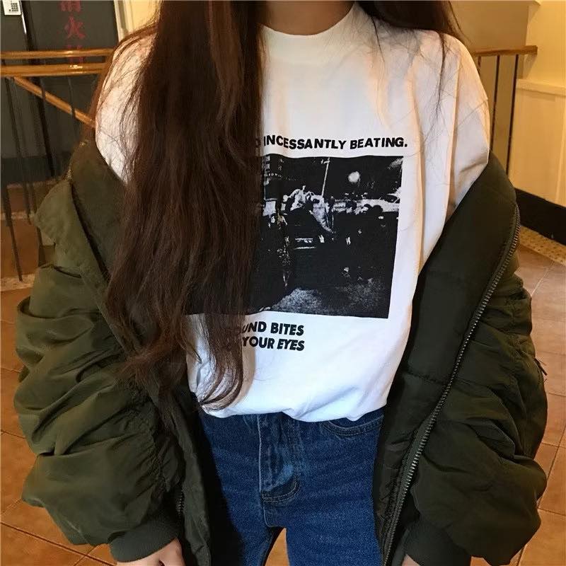 Áo pull/ Áo phông Oversize dáng dài màu trắng cho nữ