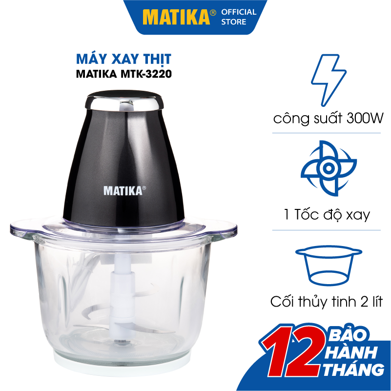 Máy Xay Thịt MATIKA 2L Cối Thủy Tinh MTK-3220, Hàng Chính Hãng