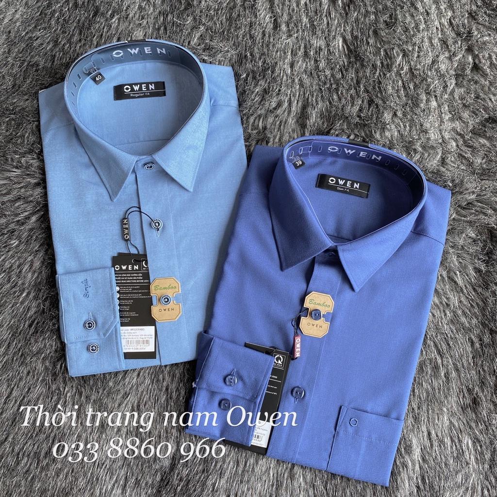 OWEN - Áo sơ mi dài tay Owen màu xanh trơn chất sợi tre REGULAR FIT / SLIMFIT 22948 23412