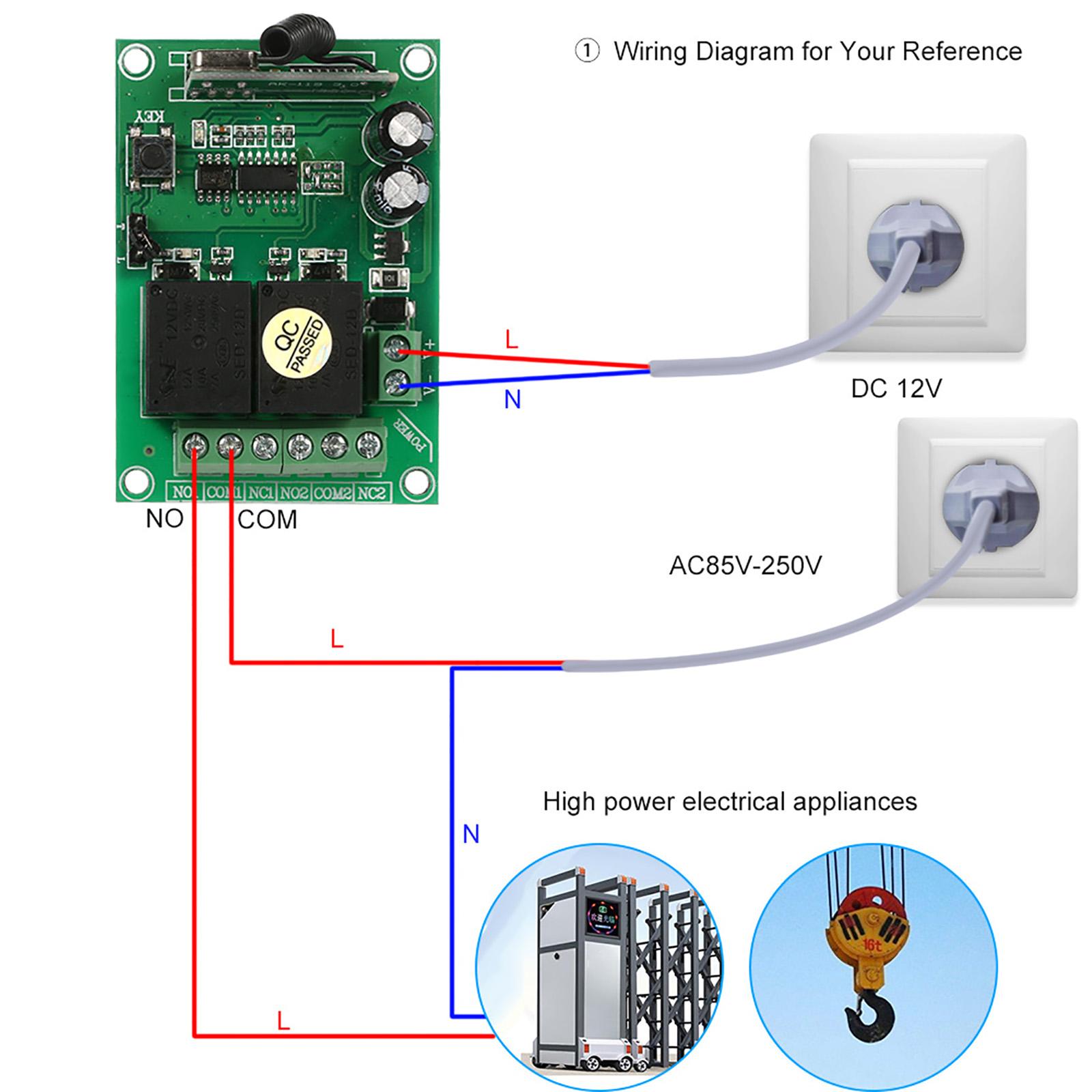 Smart Home 433Mhz RF DC 12V 2CH Learning Code Wireless Remote Control Switch Relay Receiver Transmitter Universal Remote Switch System and Long Range 50M RF Transmitter Remote Controls 1527