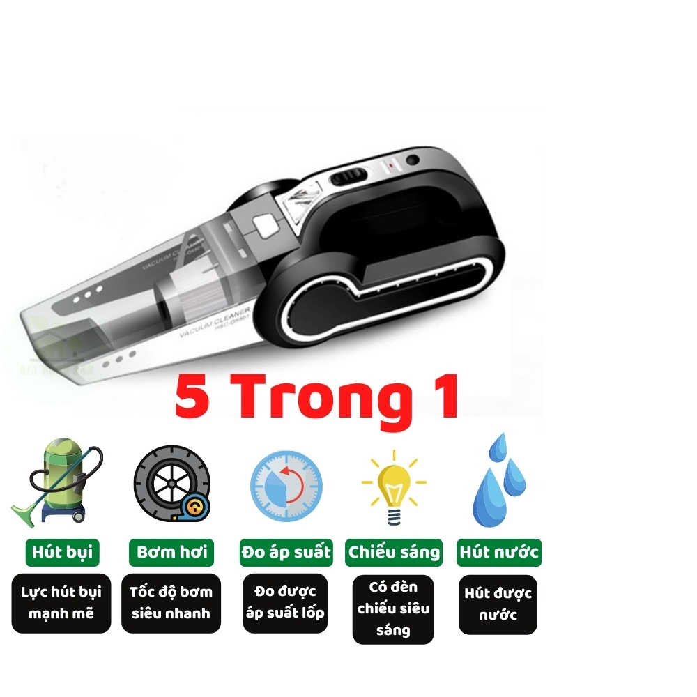 Máy hút bụi ô tô, máy bơm hơi ô tô cầm tay đa năng bốn trong một, đèn pin, đo áp suất công suất cao