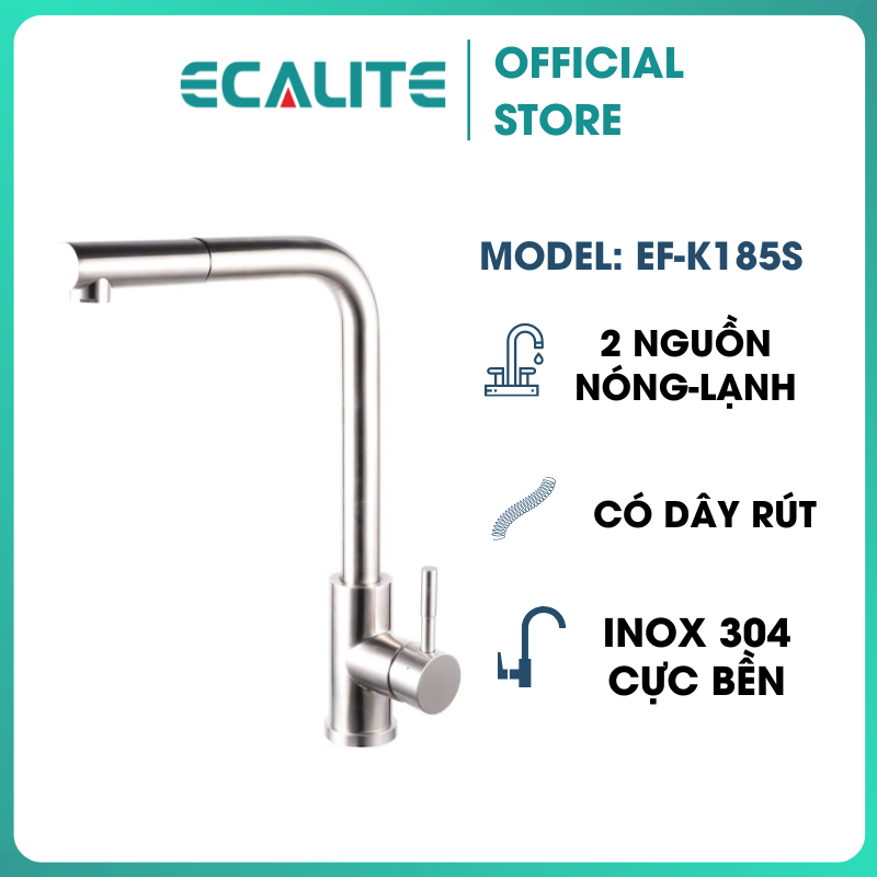 Vòi Rửa Chén Nóng Lạnh Pull-down Ecalite EF-K185S - Có Dây Rút - Inox 304 Siêu Bền - Hàng Chính Hãng