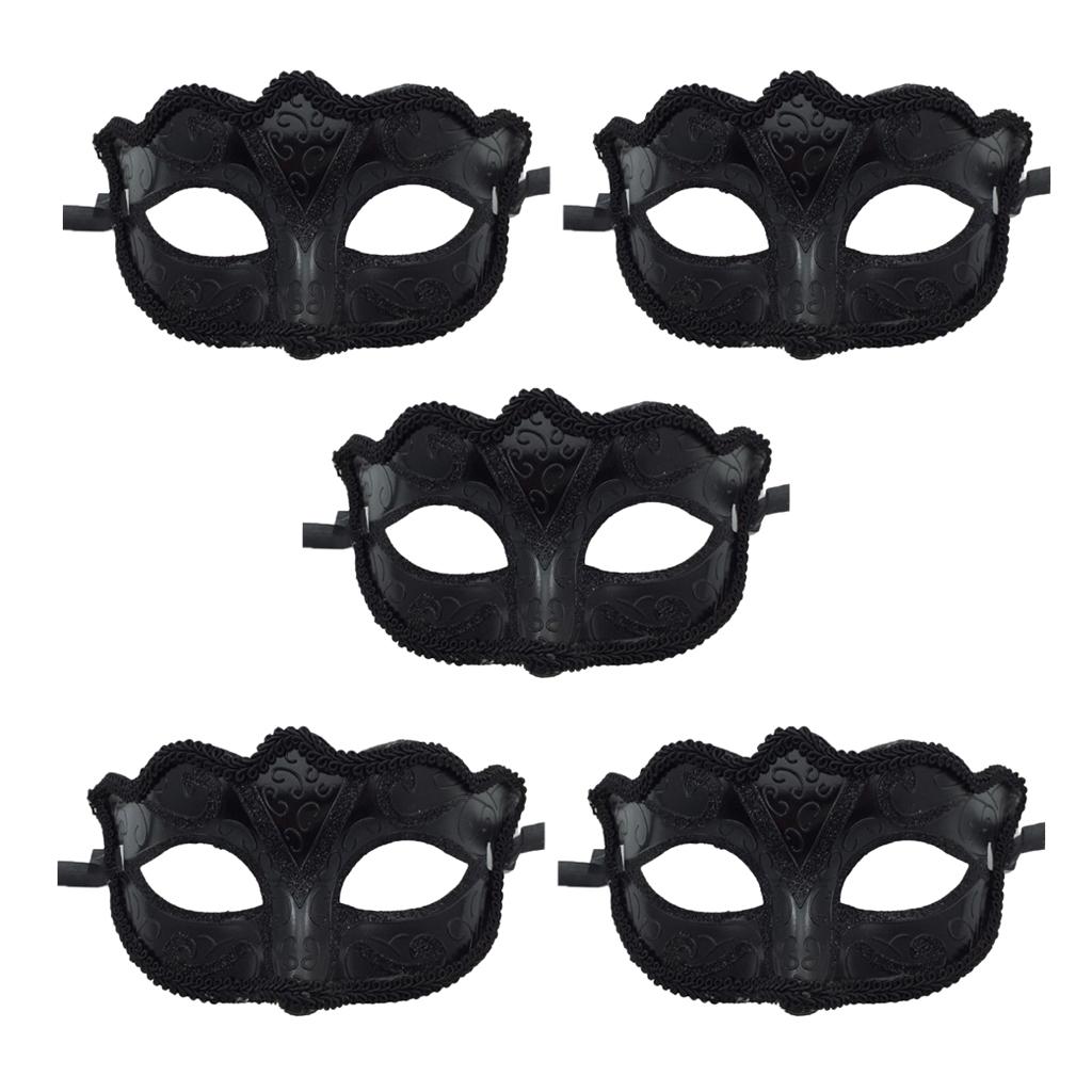5 Pieces Women Mens Masquerade Ball Mask Venetian Party Eye Mask Black