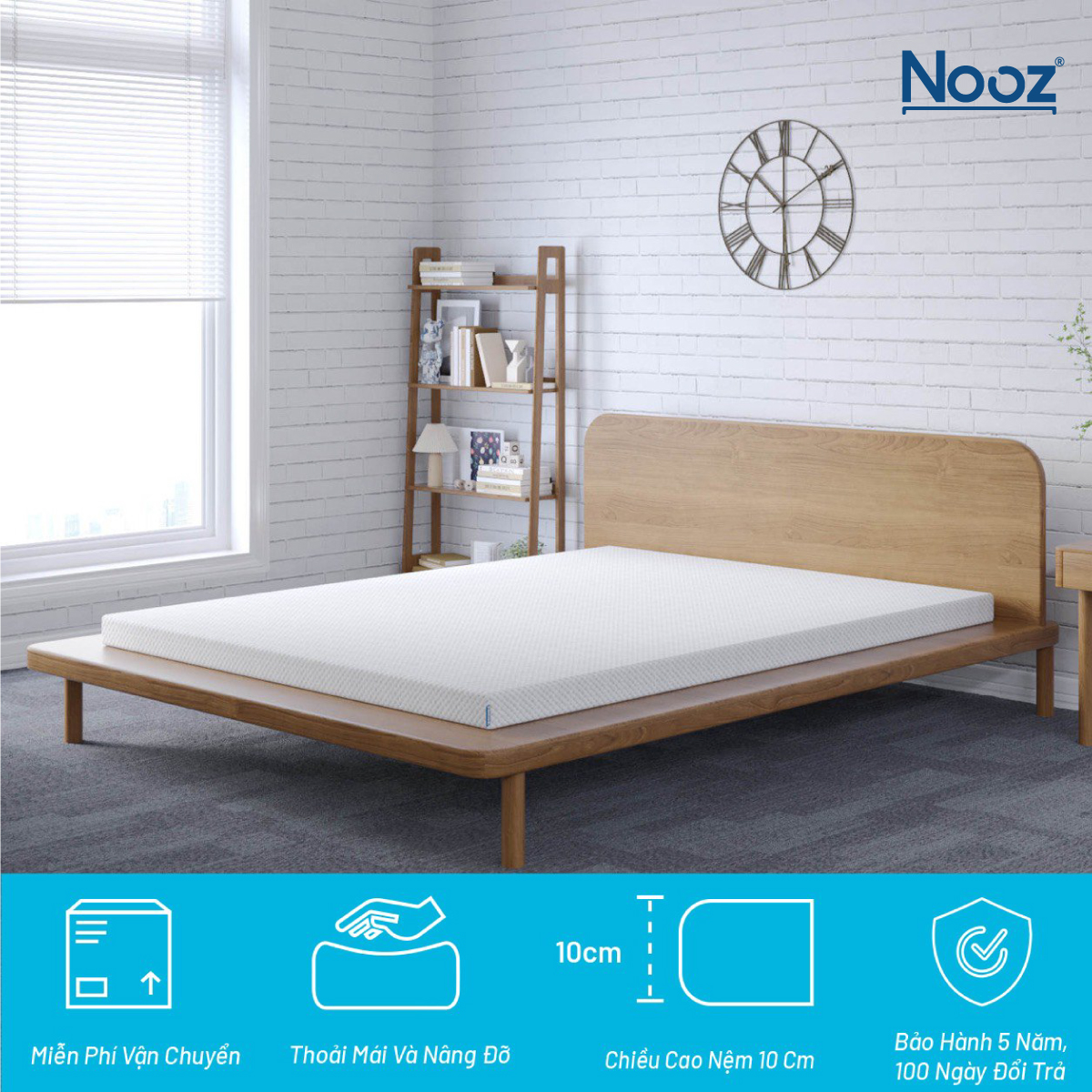 Nệm Foam NOOZ Home Goods  Tiêu Chuẩn CertiPUR-US Với Hai Tầng Foam Nâng Đỡ Ruột Đệm Cao Su Non Vỏ Nệm Tencel