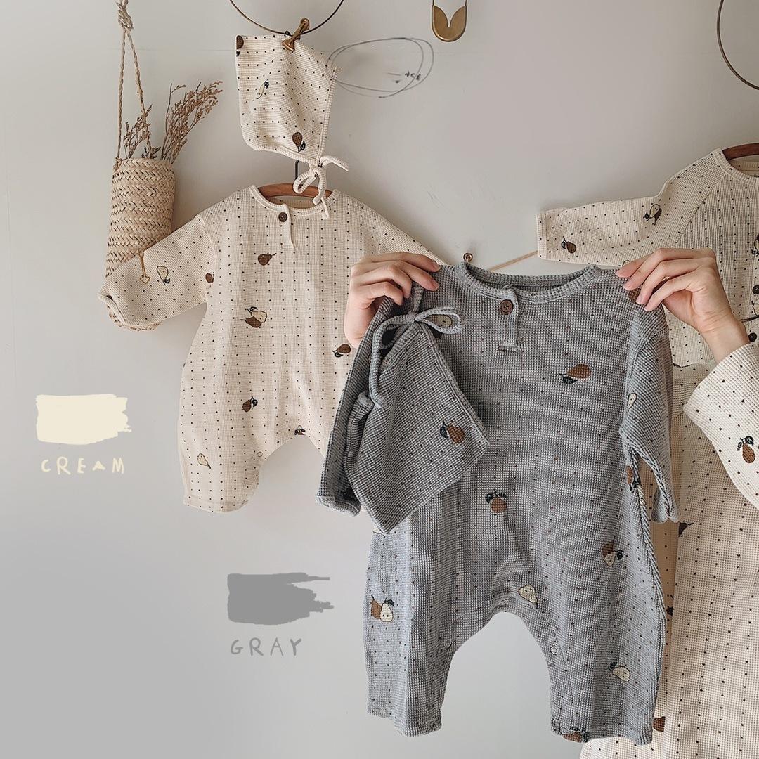 MILANCEL 2021 Mùa Xuân Mới Bộ Đồ Ngủ Lê In Hình Cho Bé Ngủ Mặc Bánh Rompers Có Nón Tập Đi Cho Bé Giấc Ngủ Bộ Trong Nhà Quần Áo