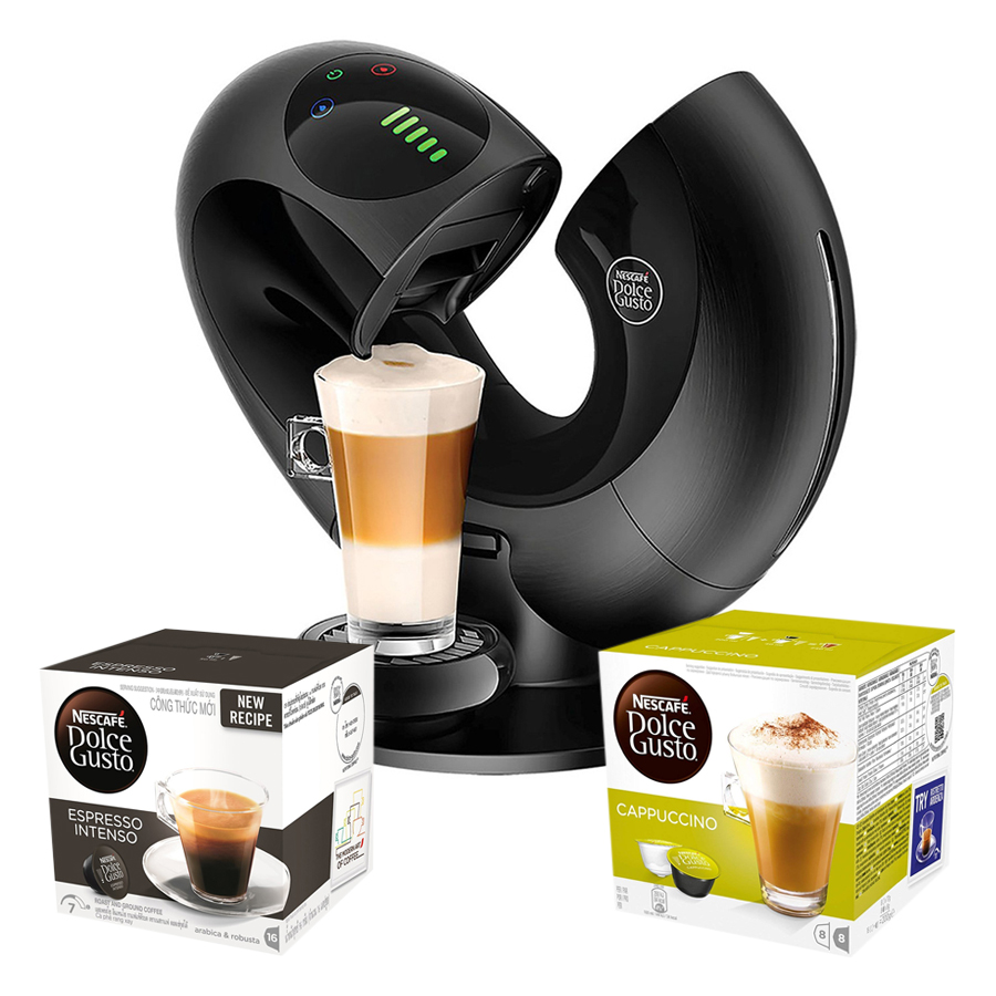 Combo 1 Máy Pha Cà Phê NESCAFÉ Dolce Gusto Eclipse Black + 2 Capsule (Cappuccino + Espresso) - Hàng chính hãng