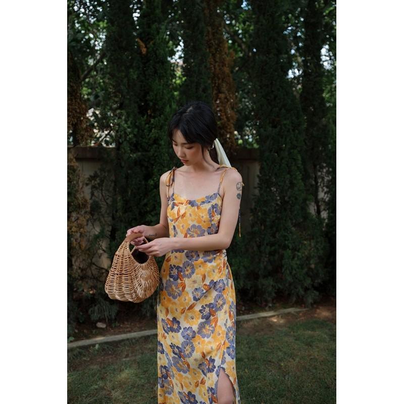 VÁY MAXI HOA THẮT DÂY XUẤT ÂU CAO CẤP (ảnh thật